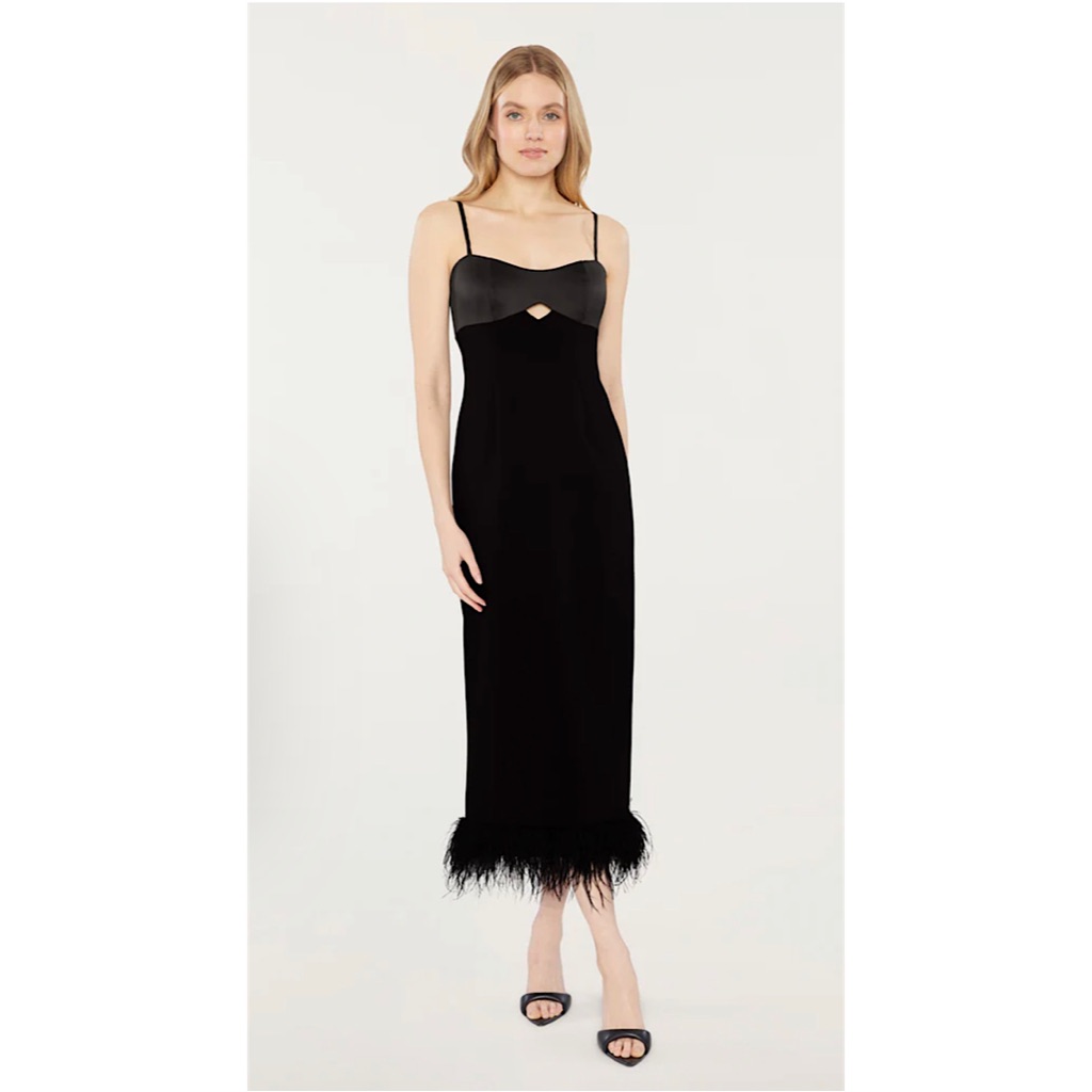 Likely Kalani Dress Black Cut Out Detail Feathers 8